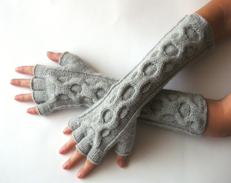 Knit Pattern for Inverted Cable Fingerless Gloves with Half Fingers - P0026