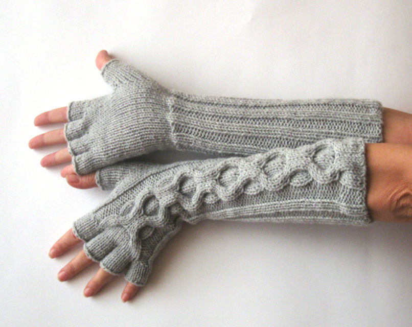 Knit Pattern for Inverted Cable Fingerless Gloves with Half Fingers P0026