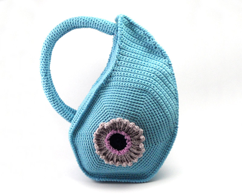 Crochet Purse Pattern Teardrop Handbag with round handles and sunflower - P0014
